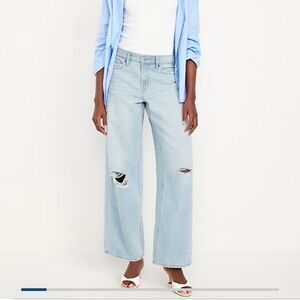 Old Navy Mid Rise Ripped Baggy Wide Leg Jeans